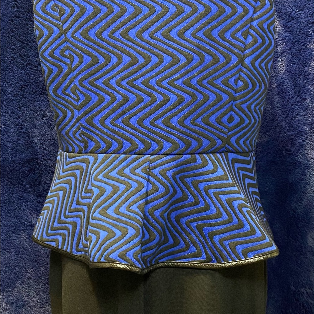 Enfocus Studio Blue Zigzag Pattern Peplum Dress - image 3